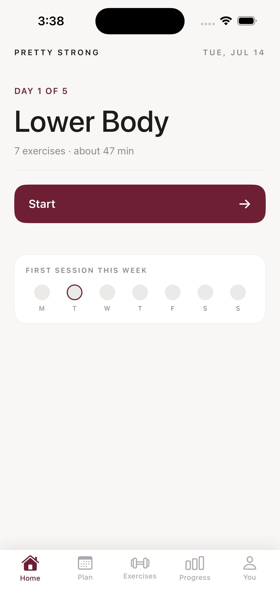 Pretty Strong: A lower-body training day with seven exercises and a weekly workout streak