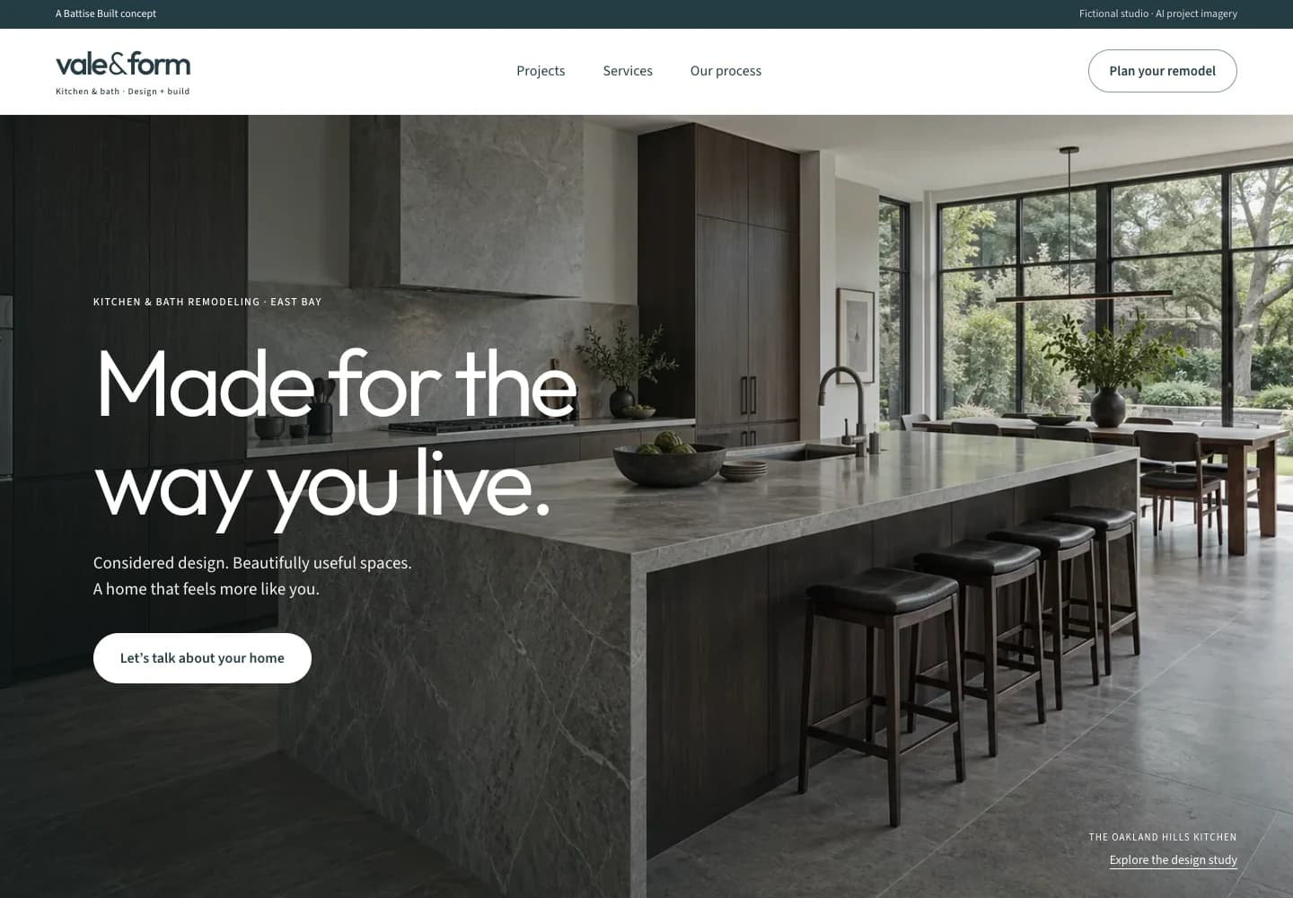 Vale & Form homepage on desktop